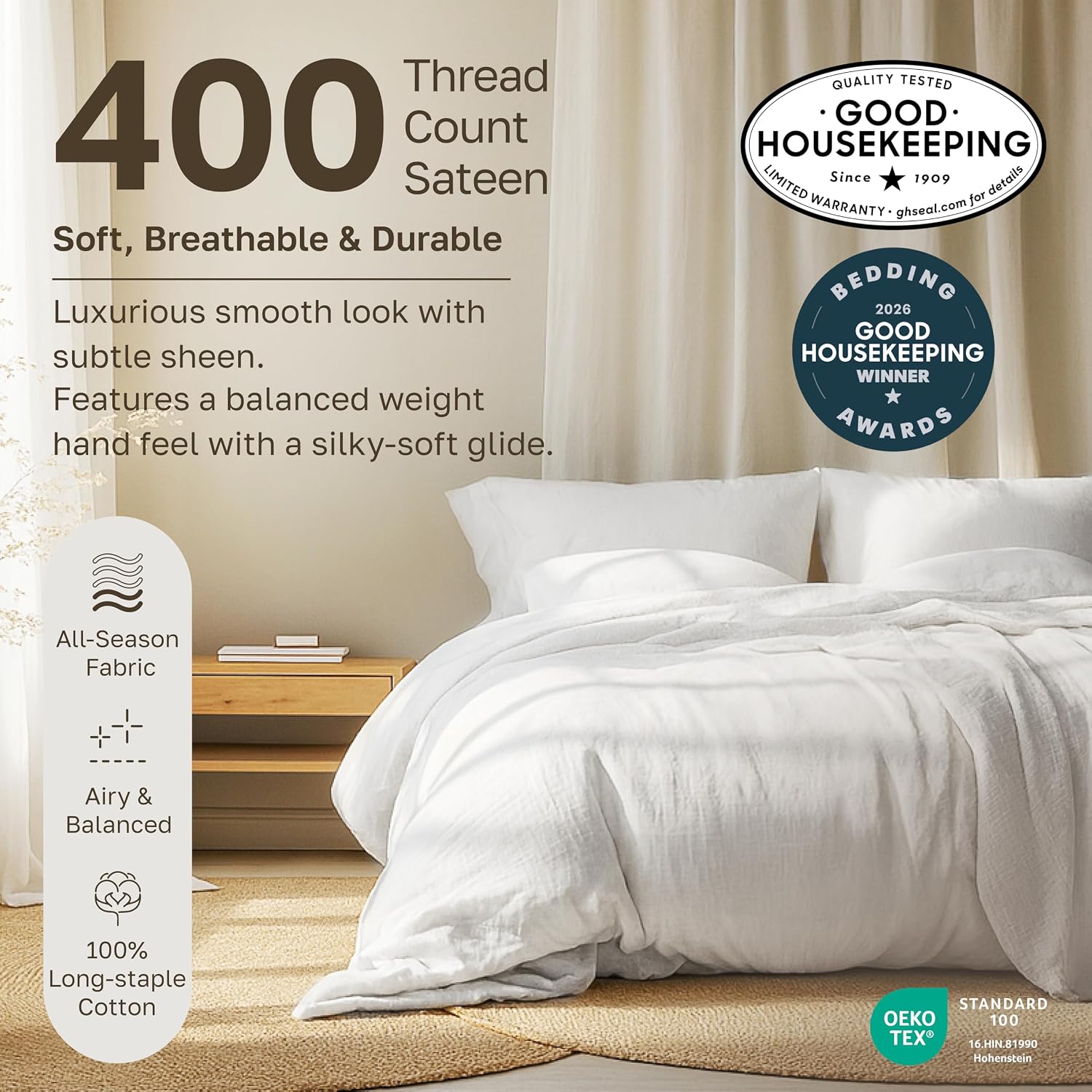 California Design Den Pack of 2 Sheet Sets King Size - 400 Thread Count 100% Cotton Sateen - Soft and Breathable Sheets, 2 Sets of Deep Pocket Bed Sheets - Bright White