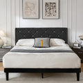 Full Size Platform Bed Frame with Velvet Headboard, Sturdy Wooden Slats Support, Mattress Foundation, No Box Spring Required, Non-Slip and Noise-Free, Easy Assembly, Black