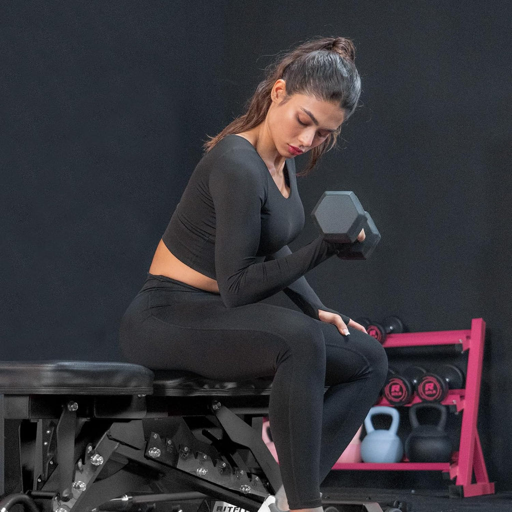 RitFit Rubber Coated Hex Dumbbell Set with Rack, 5-780LB for Home Gym Strength Training, Anti-Slip Knurled Handle, Hexagon Anti-Roll, Heavy-Duty Storage Rack
