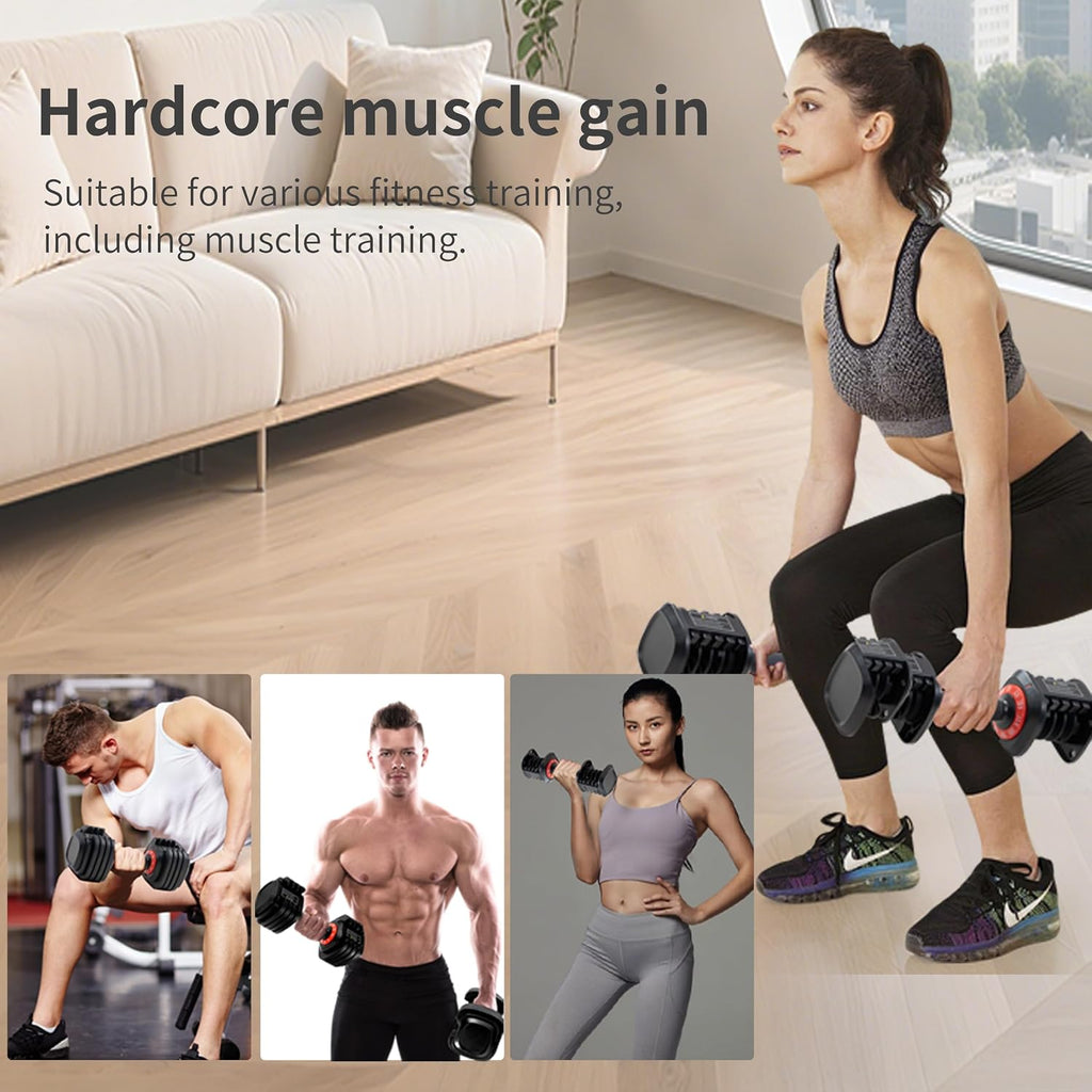 Shaking Weight Adjustable Dumbbell Set 22-66 lbs, 5LB Pink & 25LB Black for Men & Women, Home Gym Equipment, Full Body Workout, Arm Training, Non-slip Noiseless Dumbbells
