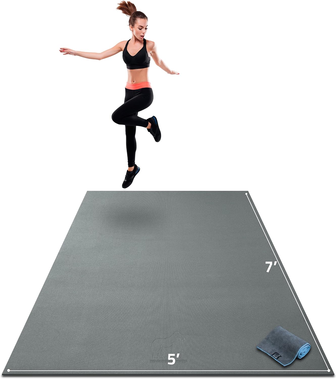 Gorilla Mats Large Exercise Mat – 6'x4', 7'x4', 7'x5', 8'x4', 10'x4' (1/4' Thick) – Ultra Durable Workout Mat for Home Gym Flooring – Non-Slip, Flat Fitness, Yoga & Weight Lifting Floor Mat