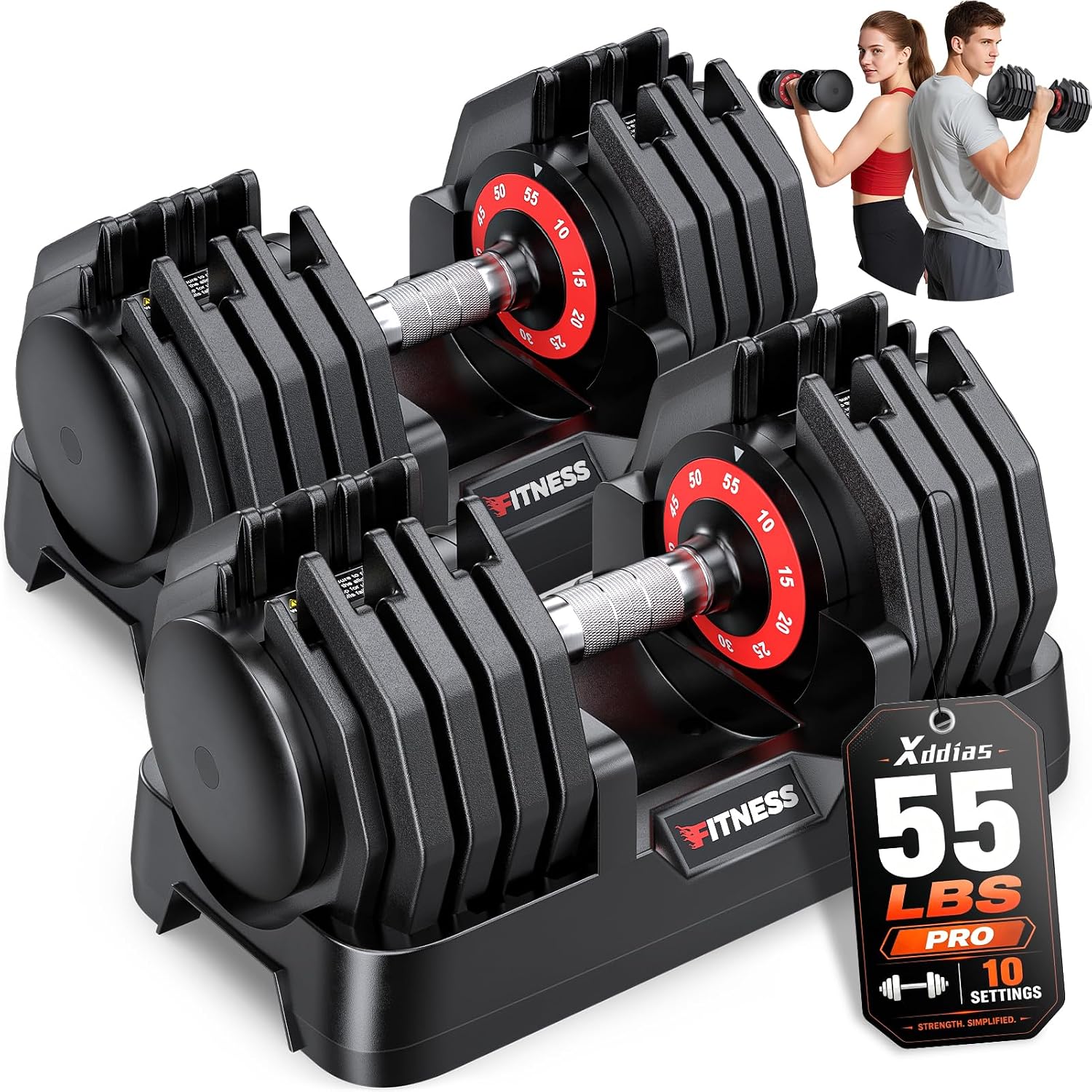XDDIAS Adjustable Dumbbells Set of 2 for Strength Training, One-Hand Quick Adjust, 25/55/80/90 lbs Options, Anti-Slip Grip Handle, Compact Home Gym Weights for Men Women