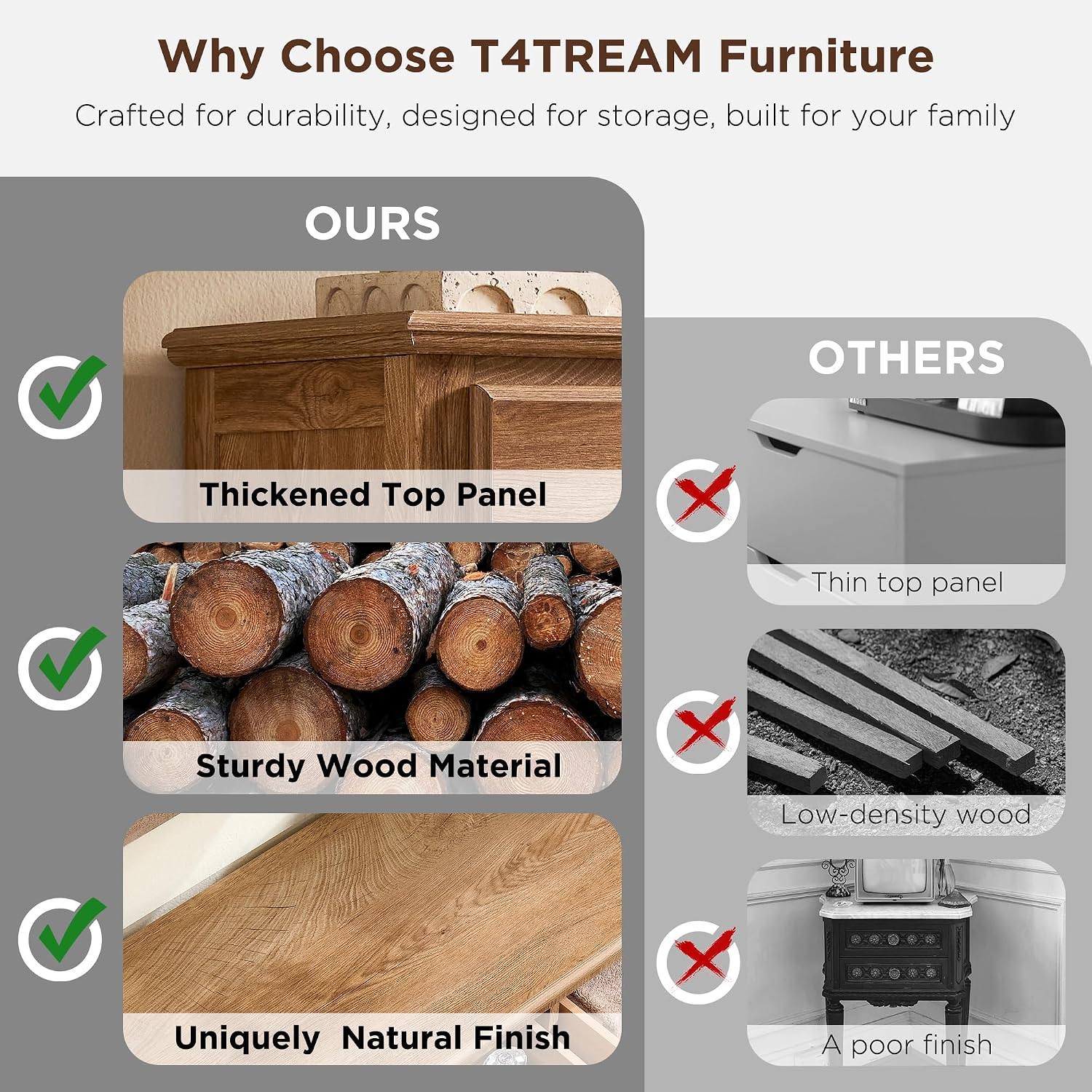 T4TREAM 48' Tall 6 Drawers Dresser Chests for Bedroom, Rustic Chset of Drawers, Wood Dressers Organizer for Bedroom, Living Room,Hallway, Light Knotty Oak