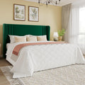 SHA CERLIN Full Size Velvet Upholstered Platform Bed Frame with Vertical Channel Tufted Wingback Headboard, Wooden Slats Support, Easy Assembly, Under Bed Storage, No Box Spring Required, Green
