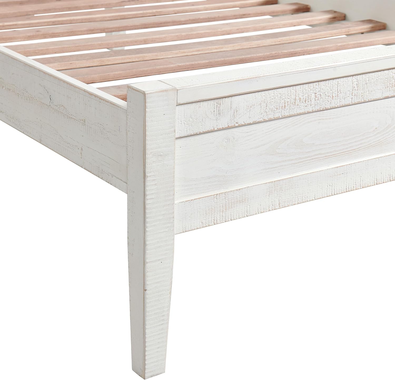 Alaterre Furniture Windsor Bed Frame with Headboard and Footboard - Solid Wood Twin Platform Bed Frame with Wood Slat Support - No Box Spring Needed, Easy Assembly (White Driftwood, Panel Headboard)