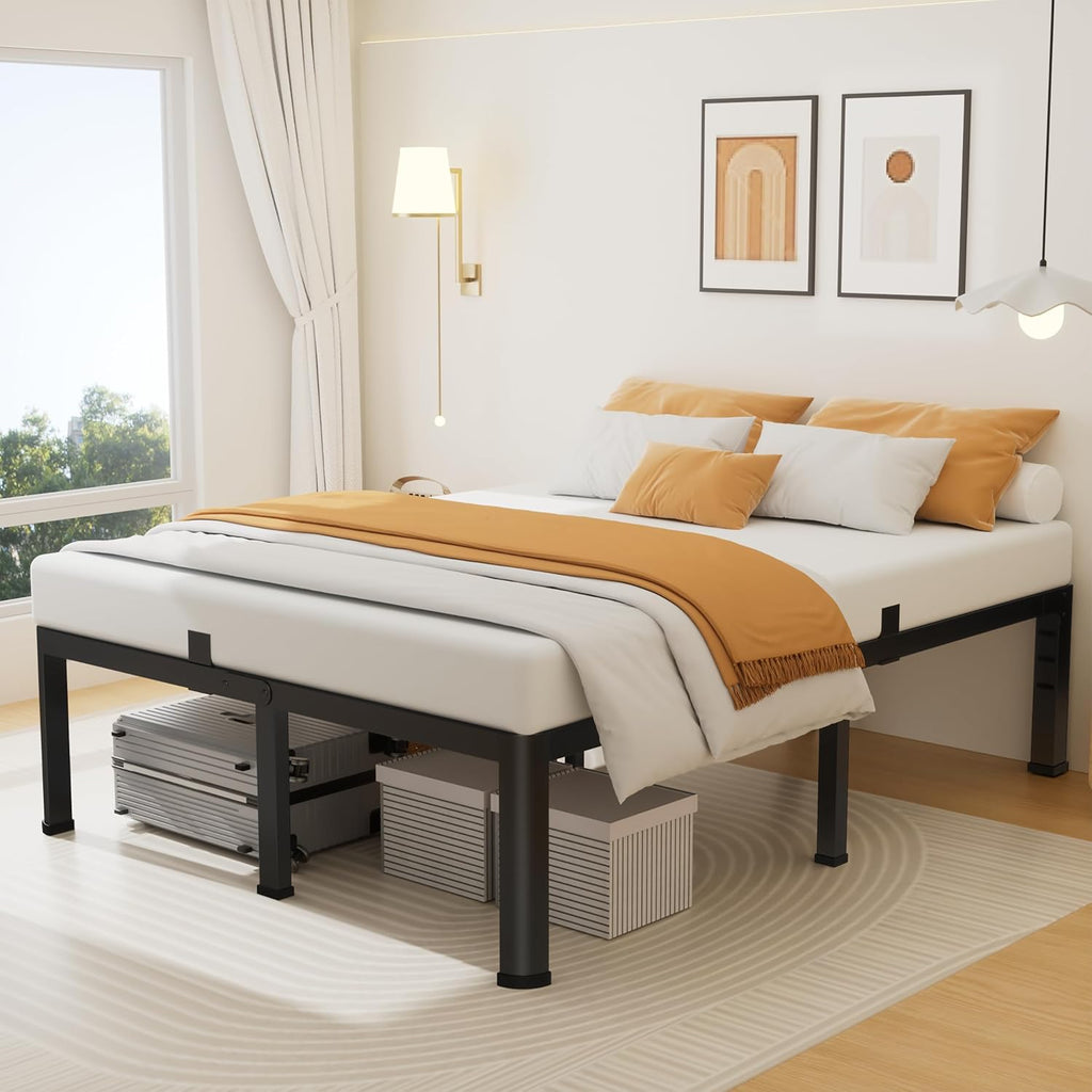 Superay 18 Inch Full Size Metal Platform Bed Frame with Round Corners, Storage Space Under High Bed Frame-Heavy Duty Steel Slats Support, Noise Free - Easy Assembly - No Box Spring Needed