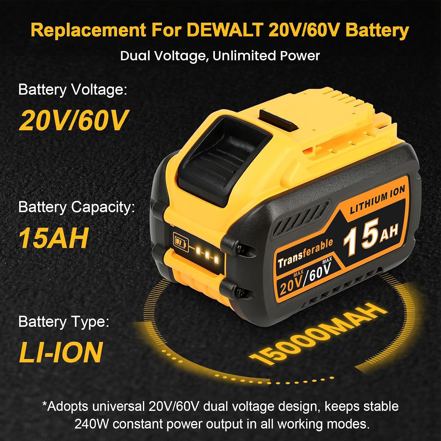 QuasuHaven 15000mAh Replacement for Dewalt 20V/60V Max Battery 2 Pack,High Capacity(DCB615)