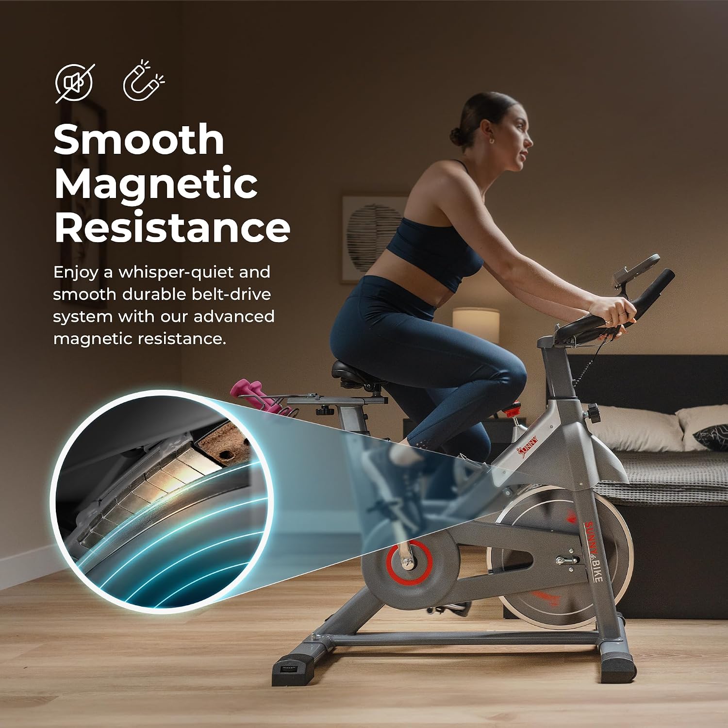 Sunny Health & Fitness Smart Cycling Exercise Bike, Free SunnyFit App Connection, Designed for Intensive Cardio Workout at Home, Adjustable Seat & Handlebar for Comfort Riding