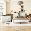 Farmhouse 3-Pieces Bedroom Sets Queen Size Farmhouse Platform Bed with Double Sliding Door Storage Headboard and Charging Station,Solid Wood Platform Bed with Storage Nightstand and Dresser,White