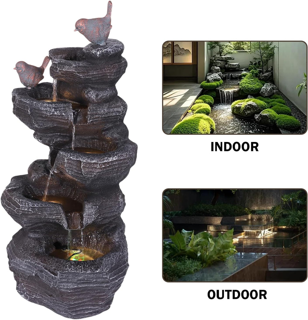 Generic Resin Stone Imitation Waterfall with LED Lights Desktop Waterfall Fountain Tabletop Fountain Relax Meditation Decor for Home Office