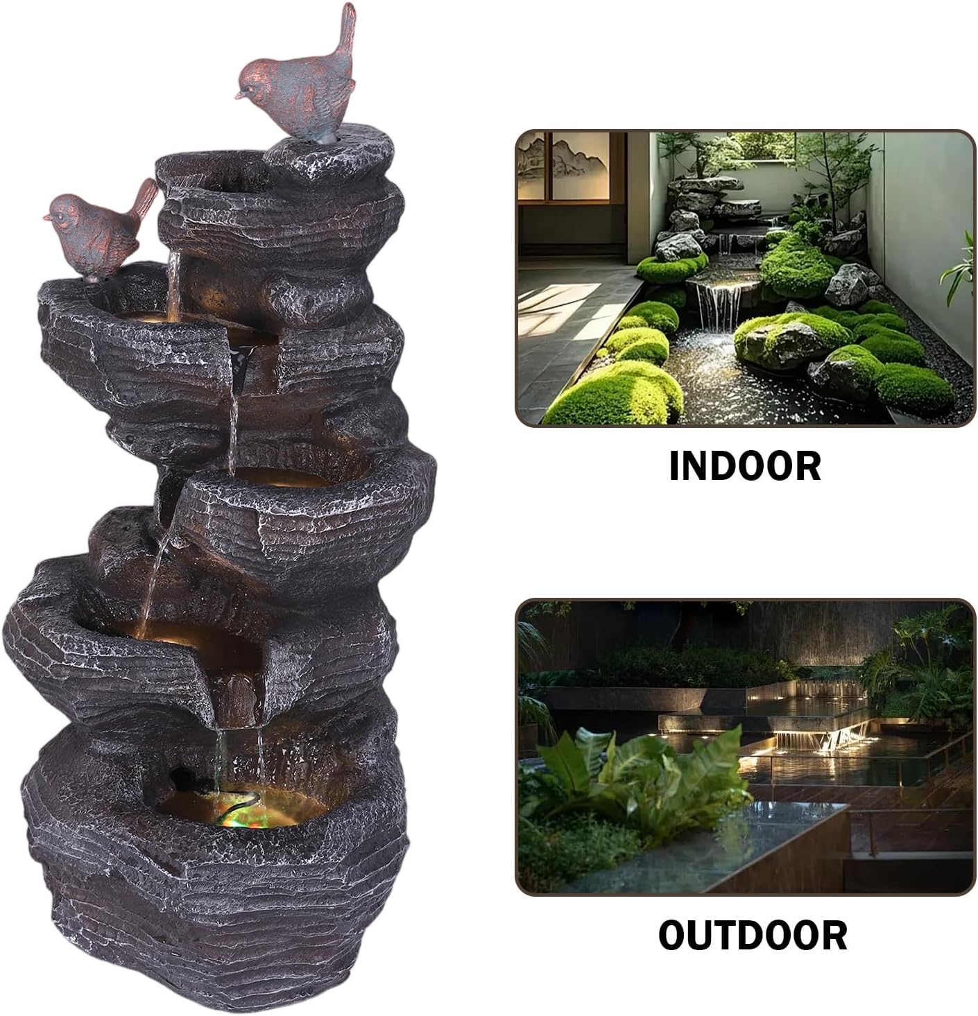 Generic Resin Stone Imitation Waterfall with LED Lights Desktop Waterfall Fountain Tabletop Fountain Relax Meditation Decor for Home Office