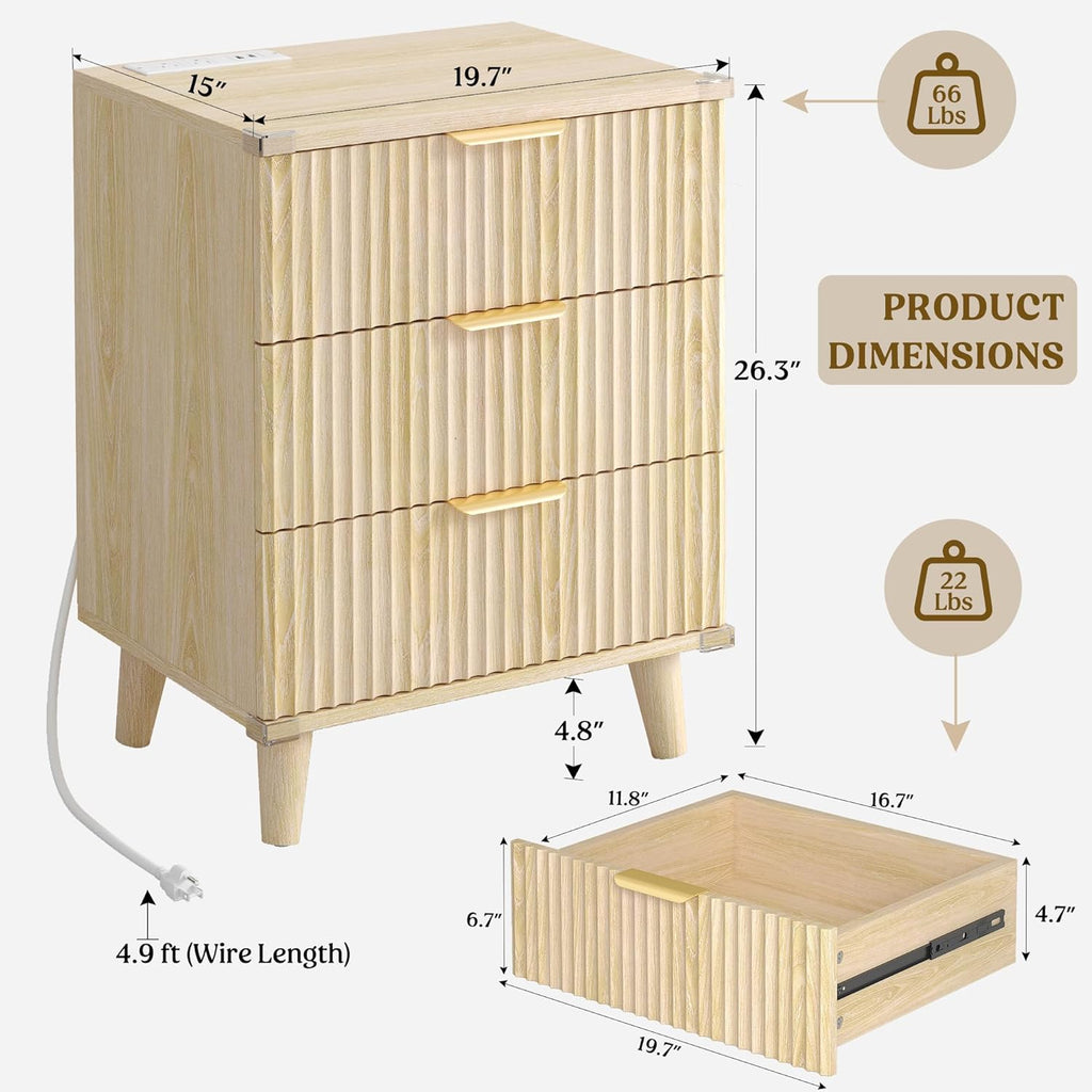 Lulive Modern Dresser and Nightstand Sets 3-Piece, 6-Drawer Dresser + 2 Nightstands Bedroom Sets with Solid Wood Legs (Natural Oak)