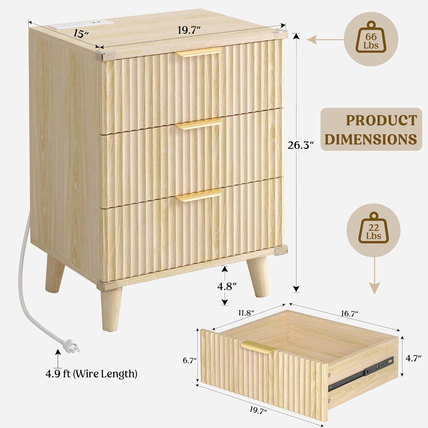 Lulive Modern Dresser and Nightstand Sets 3-Piece, 6-Drawer Dresser + 2 Nightstands Bedroom Sets with Solid Wood Legs (Natural Oak)