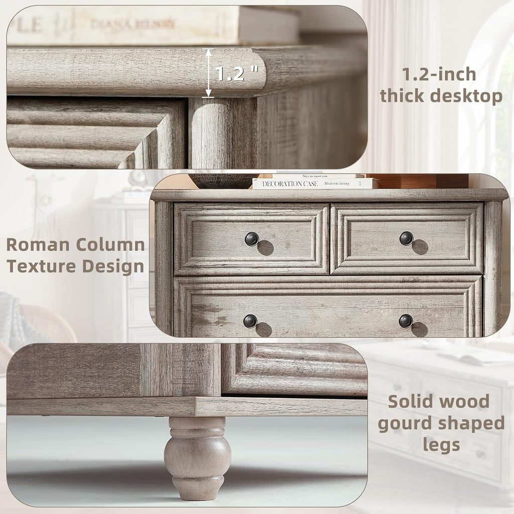RWYHG Farmhouse 5 Drawer Dresser for Bedroom, 35.5' Tall Small Dressers & Chest of Drawers, Rustic Wood Dresser with Roman Column, Storage Organizer for Living Room, Hallway, Closet (Grey)