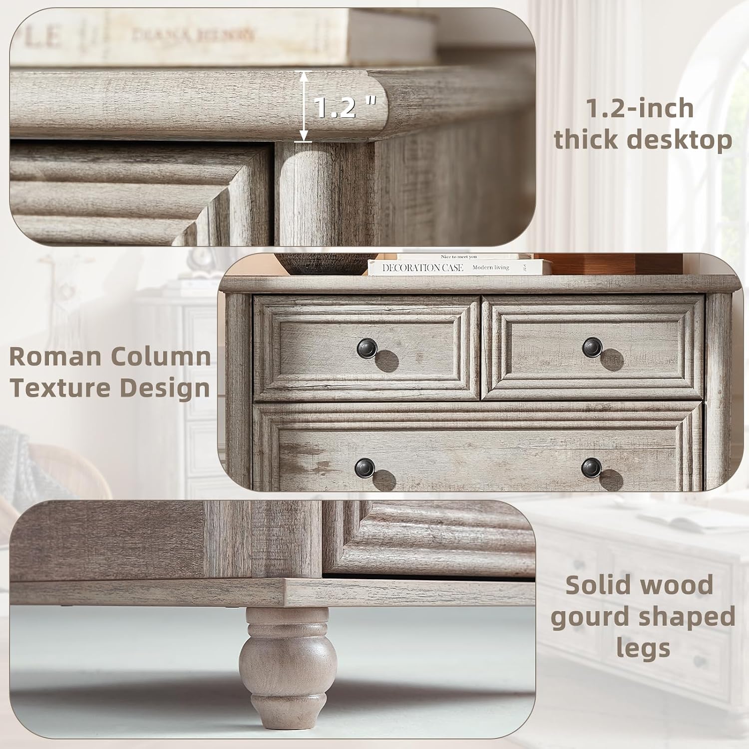 RWYHG Farmhouse 5 Drawer Dresser for Bedroom, 35.5' Tall Small Dressers & Chest of Drawers, Rustic Wood Dresser with Roman Column, Storage Organizer for Living Room, Hallway, Closet (Grey)