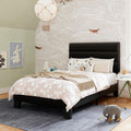 GOLDORO Twin Size Platform Bed Frame with Upholstered Headboard, Wooden Slats Support, No Box Spring Needed, Easy Assembly, Black