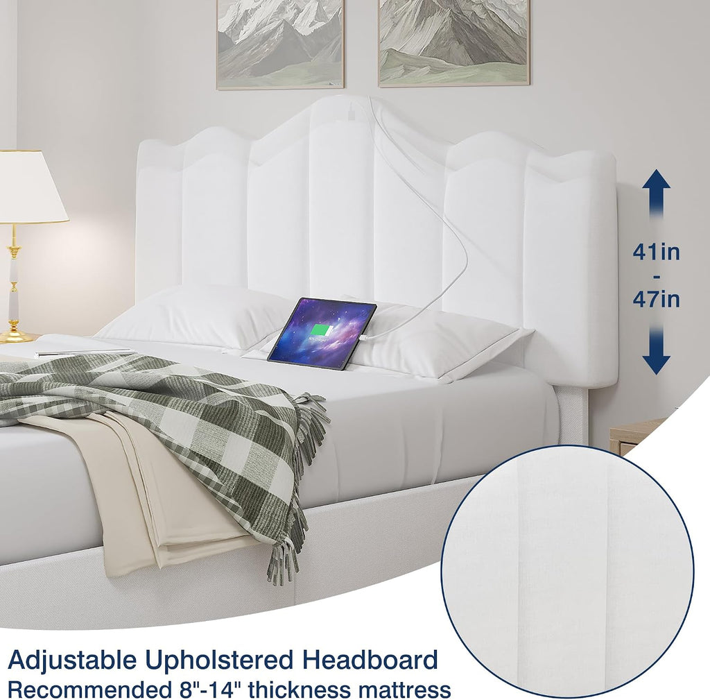 VECELO Full Size Platform Bed Frame with Type-C & USB Charging Stations/4 Storage Drawers, Upholstered Adjustable Headboard, Strong Wooden Slats Support, No Box Spring Needed, Easy Assembly