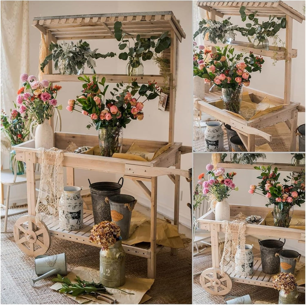 Potting Bench Table,Garden Potting Table, Outdoor Potting Bench Table Garden Work Bench Wooden Garden Potting Bench Decorate Plant Gardening for Patio Courtyards Balcony, 125x53.5x167cm