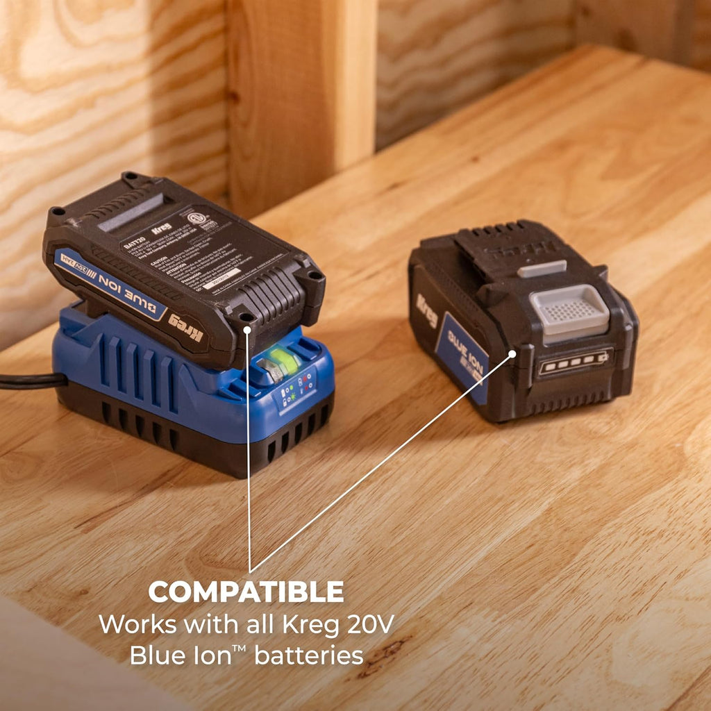Kreg Blue Ion 2.0 Ah Battery & Charger Starter Kit - Durable Rechargeable Battery & Charger for Workshop & DIY Projects - Impact Resistant & Lightweight - BCB2A20A
