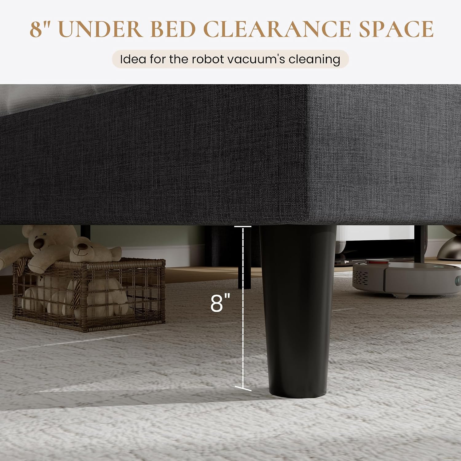 SHA CERLIN Full Size Platform Bed Frame with Charging Station, Linen Wingback Headboard with Storage Shelf, Wooden Slats Support, Ample Under-Bed Space, No Box Spring Needed, Easy Assembly, Dark Grey