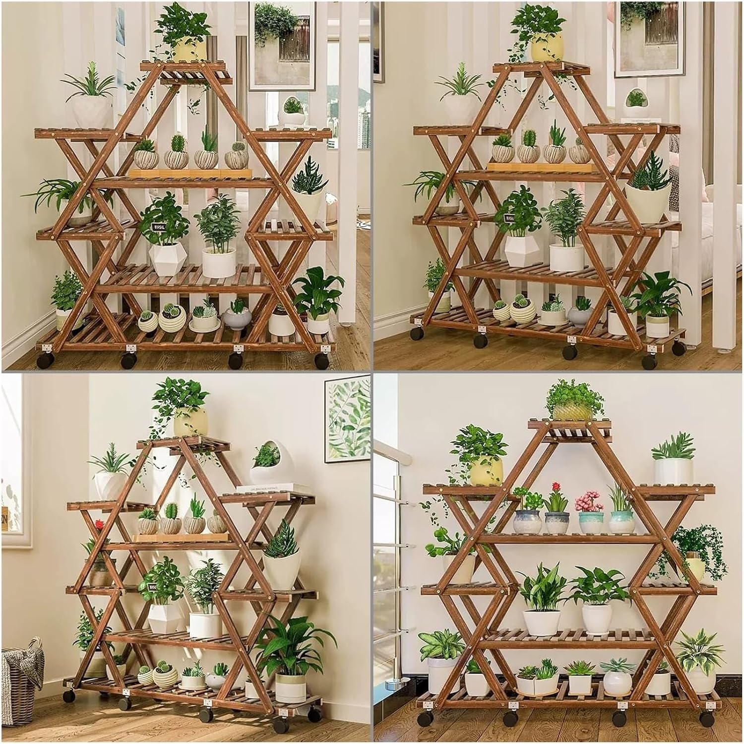 Potting Bench Table,Garden Potting Table, Plant Stand Outdoor Tiered Tall Plant Shelf Multiple Display Storage Shelves for Balcony Window Garden Living Room Patio Triangle Plant Stands, Brown