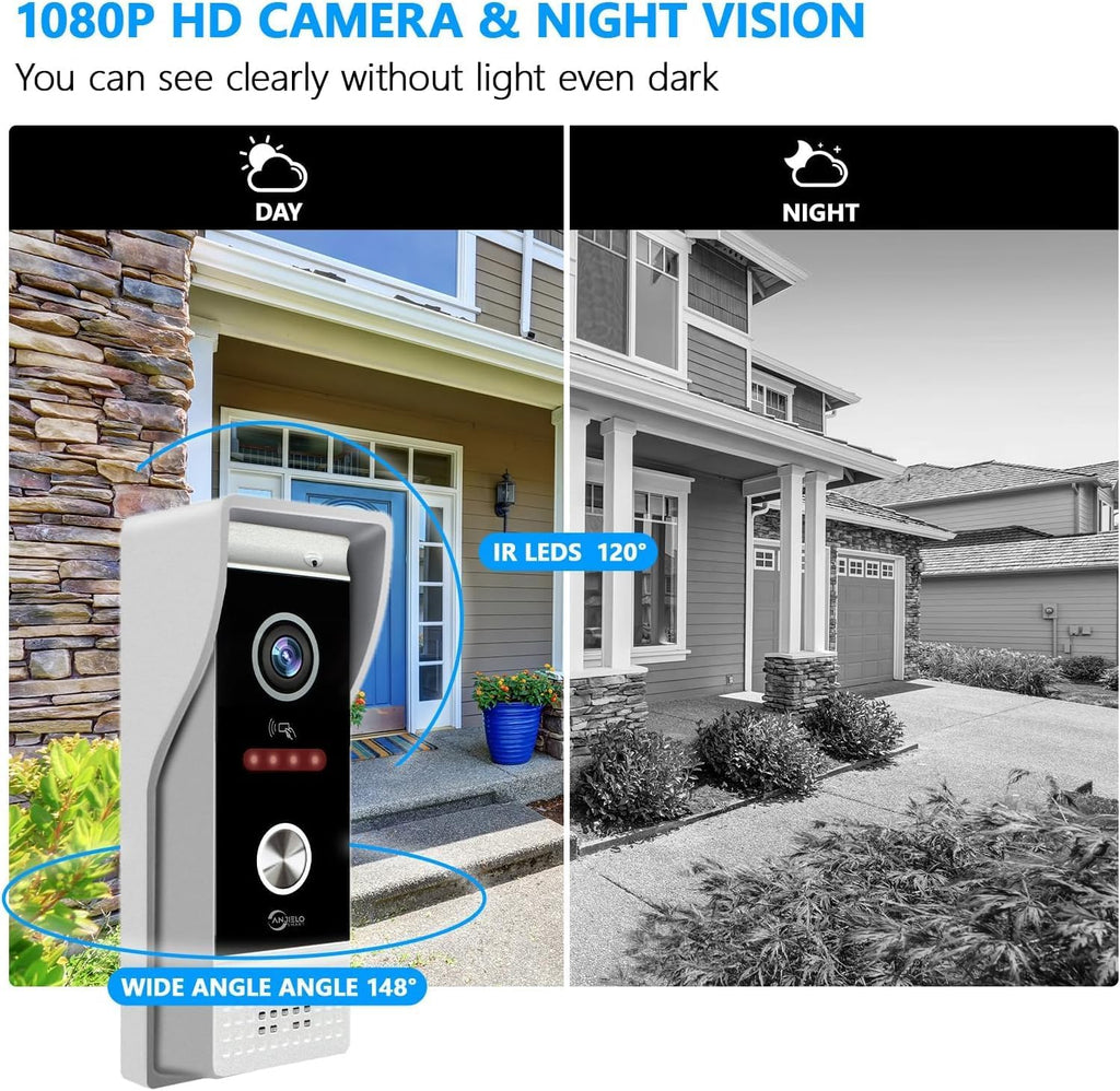 Video Apartment Doorbell Intercom,Doorbell Camera,1080P HD Touch Screen Monitor(White) with Camera,TUYA WiFi Ring Doorbell Wired,Night Vision,Motion Detection,Two Way Audio (1 Bell+4 white Monitor)