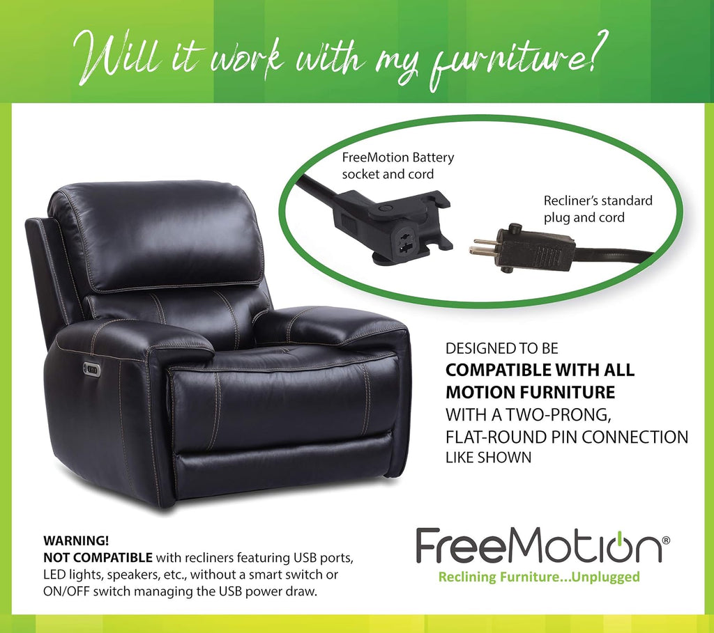 FreeMotion P75 7500 mAh Rechargeable Battery Pack for Sofa, Sectional, and Furniture Power Recliners with Power Supply