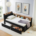 Corner Bed with Desk and Bookcase, LED Lights & USB Ports, Modern Twin Daybed with Storage Underneath Drawers, Soft Velvet Upholstered Day Bed Kids Bedroom Furniture Set Small Places (Black, Twin)