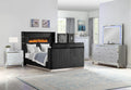 5 Pc King Bedroom Set Made with Fireplace in Headboard TV Stand in Footboard with Wood in Black