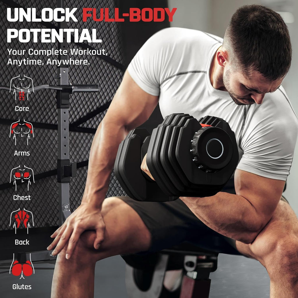 Yaheetech Adjustable Dumbbell Set Free Weights for Home Gym 15-in-1 Quick Lock Adjustable Dumbbells Interchangeable Women Men Full Body Strength Training with Anti-Slip Handle Black