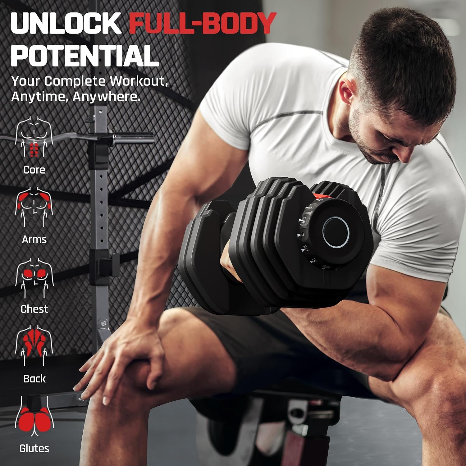 Yaheetech Adjustable Dumbbell Set Free Weights for Home Gym 15-in-1 Quick Lock Adjustable Dumbbells Interchangeable Women Men Full Body Strength Training with Anti-Slip Handle Black