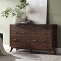 T4TREAM Fluted 6 Drawers Dresser, 54' Wide Modern Chest of Drawers, Curved Profile Design, Dresser TV Stand, Wood Drawer Organizer for Bedroom, Living Room, Hallway, Dark Walnut