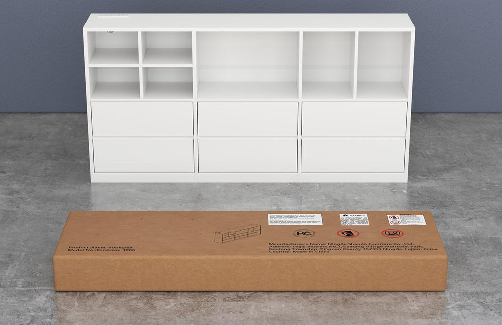 Gyfimoie White Dresser for Bedroom with 6 Drawers, Chest of Drawers with Led Lights&Charging Station, 63' Long Dresser with 7 Open Cubbies, Storage Drawers for Living Room, Closet, Hallway (White)