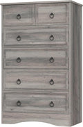 VVFLU 48'' Tall Grey Dresser with 6 Drawers Chest of Drawers for Bedroom, Large Storage Organizer for Clothes, for Living Room, Bedroom, Hallway, Taupe Grey