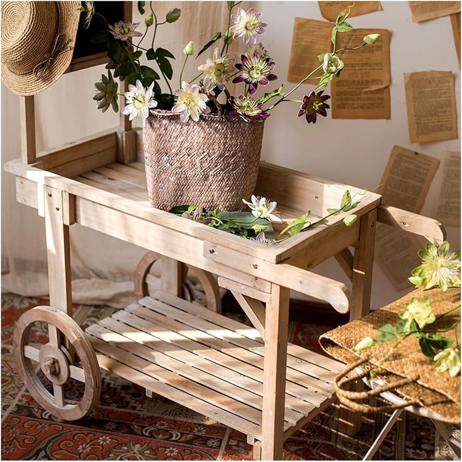 Potting Bench Table,Garden Potting Table, Outdoor Potting Bench Table Garden Work Bench Wooden Garden Potting Bench Decorate Plant Gardening for Patio Courtyards Balcony, 125x53.5x167cm