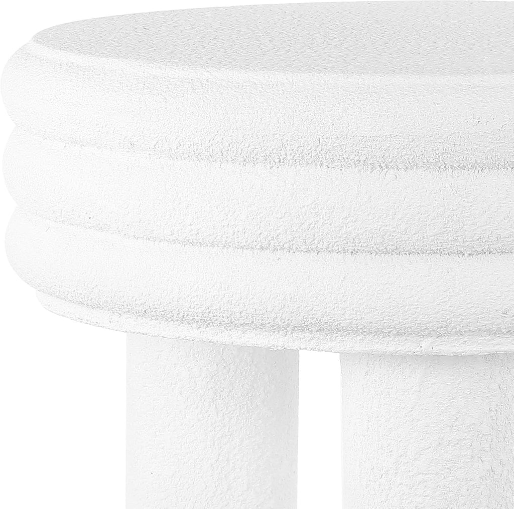 JONATHAN Y Rashida 17.75' Ribbed Polyresin Indoor Outdoor Table, White | Contemporary Curvy Minimalist Silhouette, Stacked Ring Motif, Tripod Pillar Base, Weather Resistant, Frosted Finish