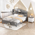 3-Pieces Bedroom Sets Full Size House Bed with Storage Headboard, Wooden Nightstand and Storage Dresser,Bed Frame