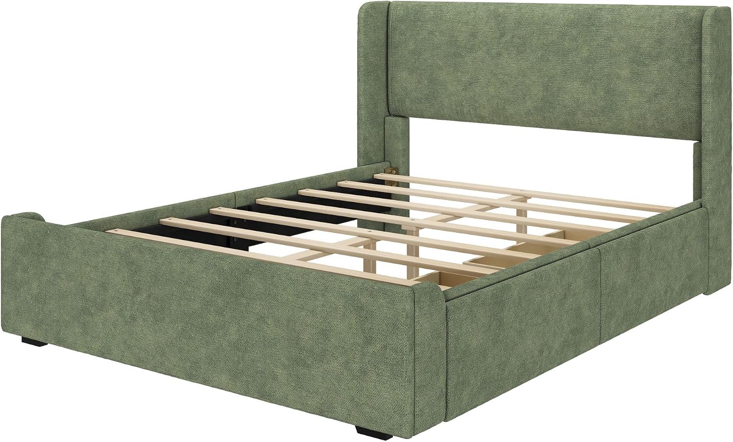 Plank+Beam Upholstered Full Bed Frame with Rectangular Headboard and Two Storage Drawers, Upholstered Platform Bed, No Box Spring Needed, Easy Assembly, Green