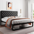 iPormis Queen Bed Frame with Headboard Faux Leather Upholstered Bed Frame Platform, All Metal Slats Support Platform Bed Frame with 12' Under Bed Space, Noise Free, No Box Spring Needed, Black