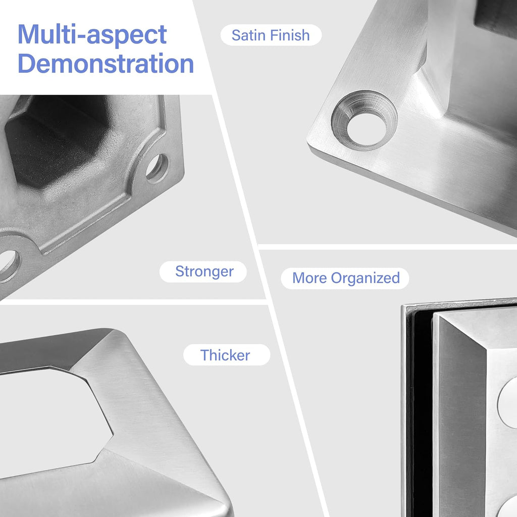 Glass Railing Spigot,4 Pack 2205 Stainless Steel 1450g Heavy Duty Square Pool Fence Glass Railing Spigots Clamp Railing Post for Home Garden Stairs Balustrade Railing Balcony
