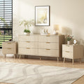 CARPETNAL Fluted Dresser and Nightstand Sets for Bedroom, 3 Pcs Bedroom Set, 6-Drawer Dresser & 2-Drawer Nightstand Set of 2, Modern Wood Chest of Drawers for Living Room, Entryway, Beige