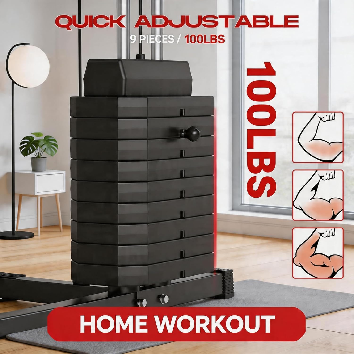 Home Gym Machine with 100LB Weight Stack, Multifunctional Full Body Workout Station for LAT Pulldown, Chest Press, Leg Extension & Strength Training, Compact Fitness Equipment for Home Use