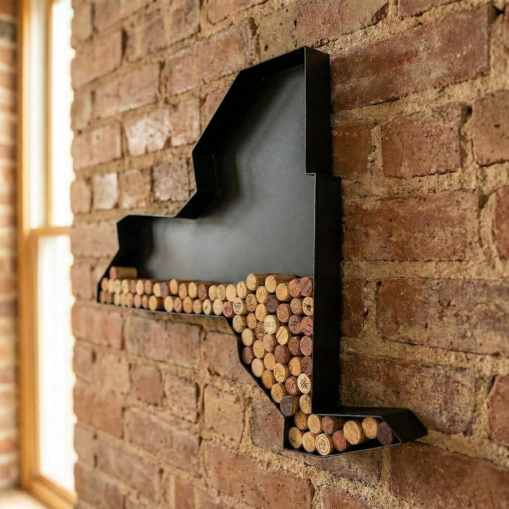 NEONSİGN New York State Map Wine Cork Holder Metal New York Decor Sign Wine Bar Pub Home Decoration (Black, 18 inch)