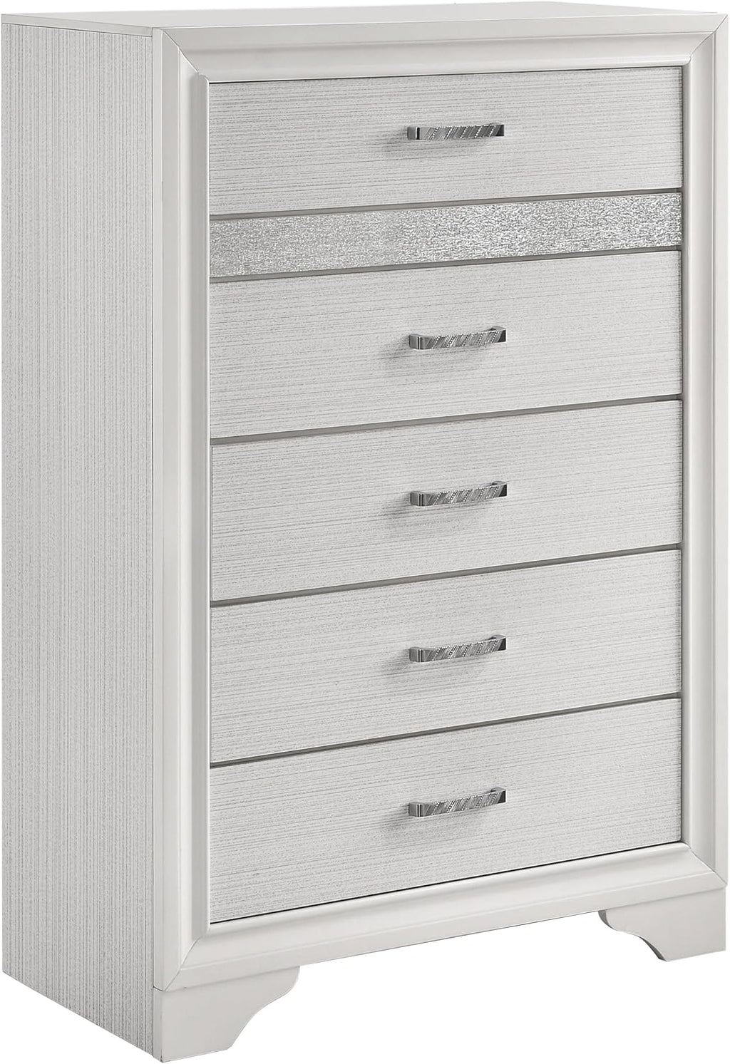 Coaster Home Furnishings Miranda Contemporary 5-Piece Bedroom Set Fabric Upholstered Full Size Panel Bed Frame 54-inch Headboard White 205110F-S5