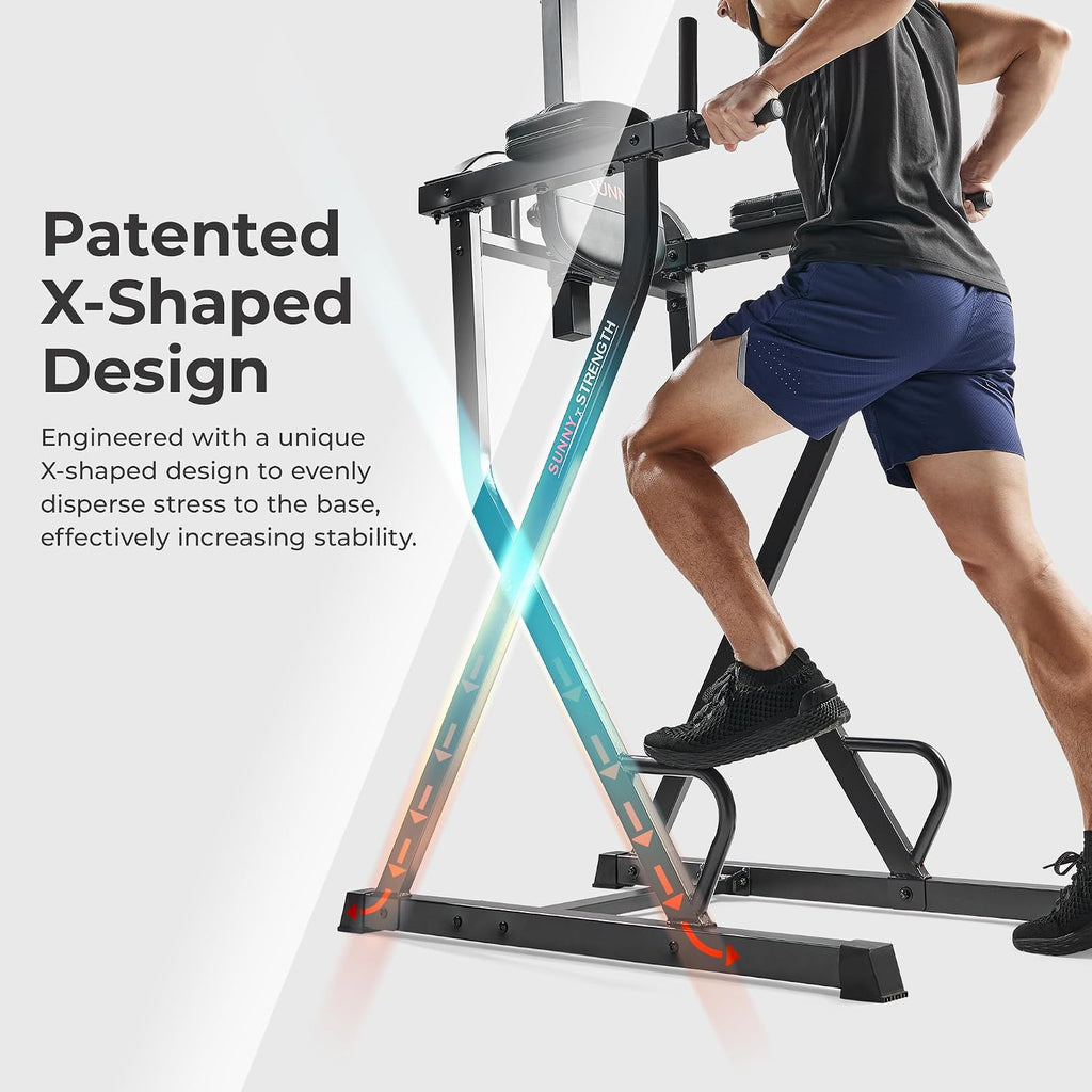 Sunny Health & Fitness Power Tower Dip Station & Pull-Up Bar, Multi-Function Strength Training Equipment with Captain's Chair, Push-Up Bars & Core Workout for Home Gym