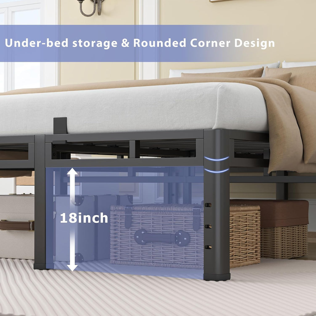 NKZ 22 Inch Full Size Bed Frame, Metal Bed Frame & Box Spring 2 in 1 Platform with Round Corner Legs, 4000Lbs Heavy Duty Metal Frame, Mattress Slide Stopper, Headboard Hole, Noise-Free, Easy Assembly