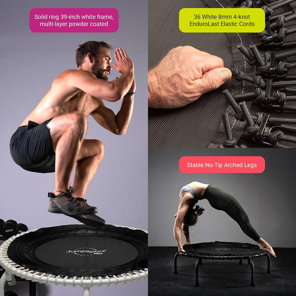 JumpSport 350 PRO 39 Inch Fitness Trampoline Indoor Rebounder Cardio Workout Equipment 300 lb Capacity