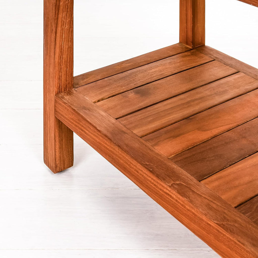 Best Home Fashion Teak Shower Bench Table with Shelf, Large Side Table for Bathroom and Spa - 14' W x 30' L x 18' H