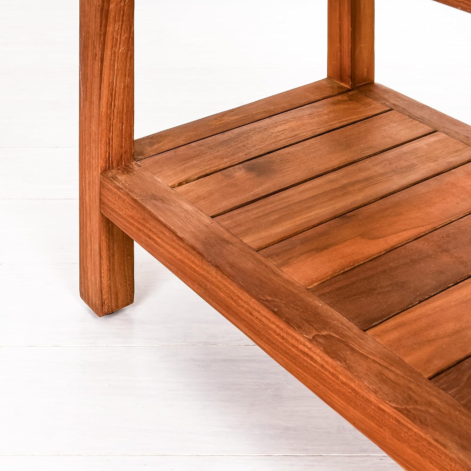 Best Home Fashion Teak Shower Bench Table with Shelf, Large Side Table for Bathroom and Spa - 14' W x 30' L x 18' H