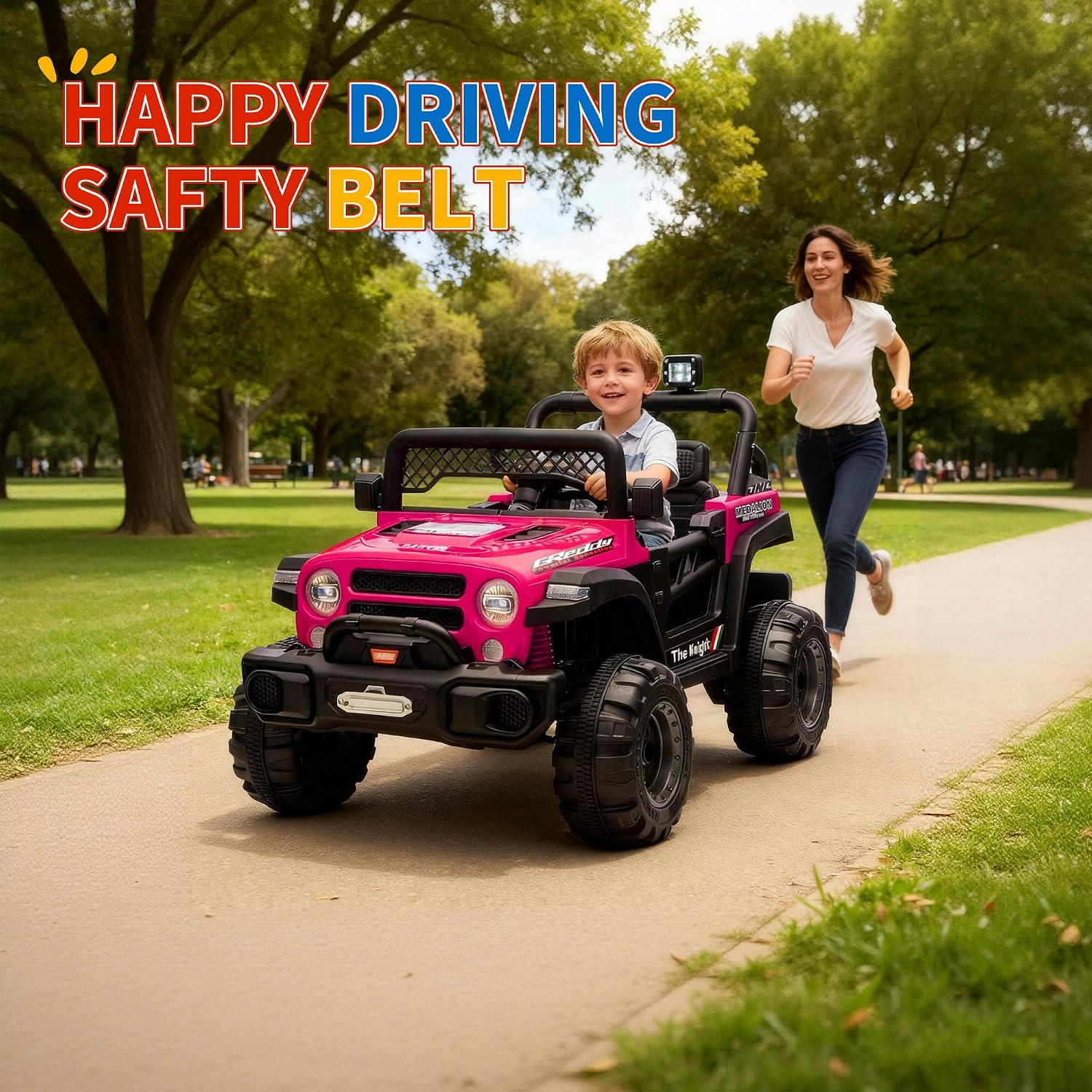 12V Ride on Truck，Kids Electric Car with Parent Remote Control| Features 3 Speeds Up to 6MPH, 2 * 550w Moto, Safty Belt，Spring Suspension, LED Lights, Music for Children Aged 2-8 Years（Rosy